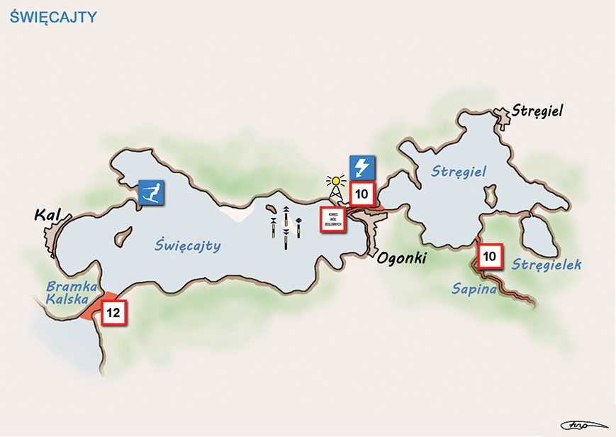 Poradnik - motorowodne Mazury - jeziora Święcajty, Stręgiel